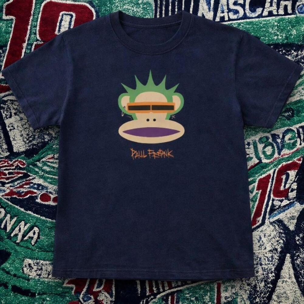 Y2K Cute Paul Frank Monkey Graphic Tee Navy Unisex.